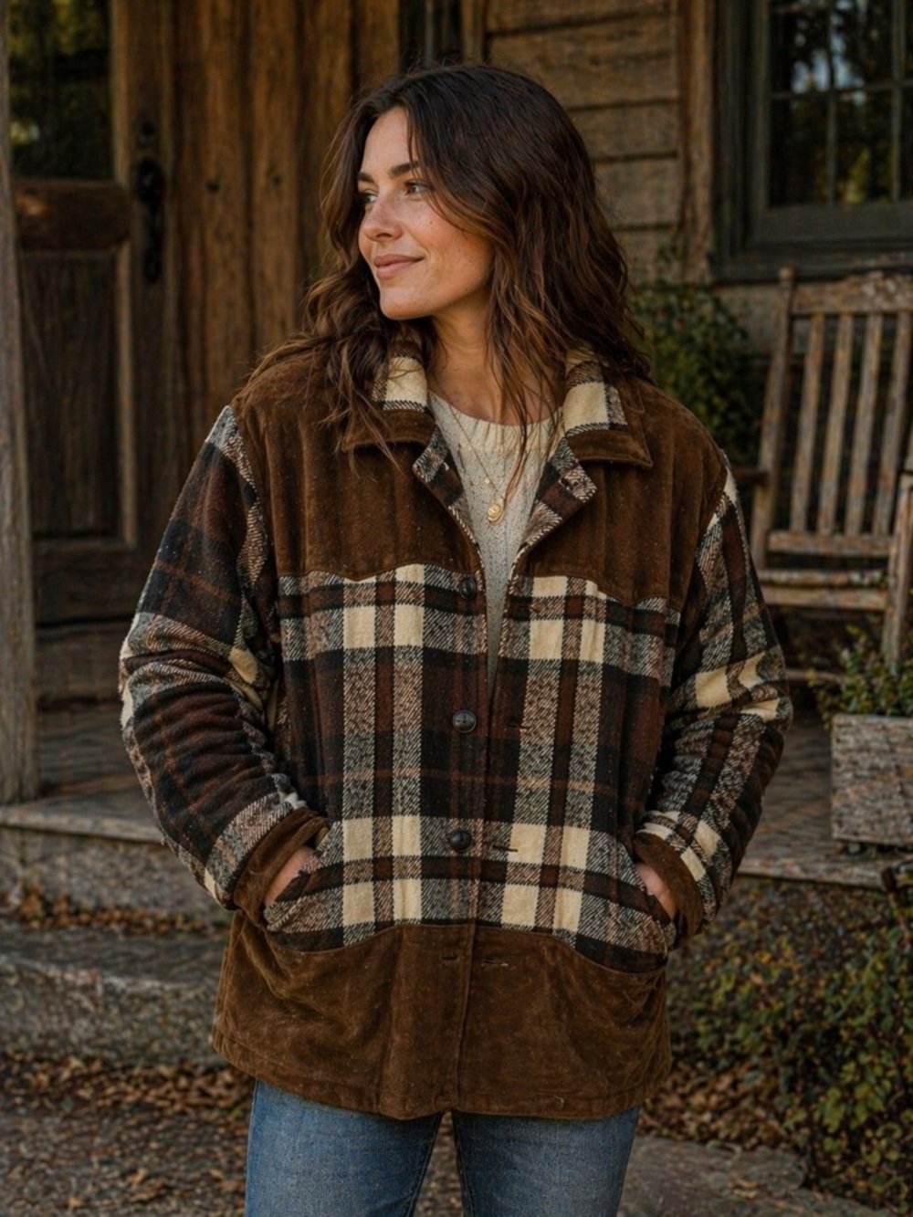 Vintage Laurence Roy suede and wool plaid jacket - Picture 7 of 8